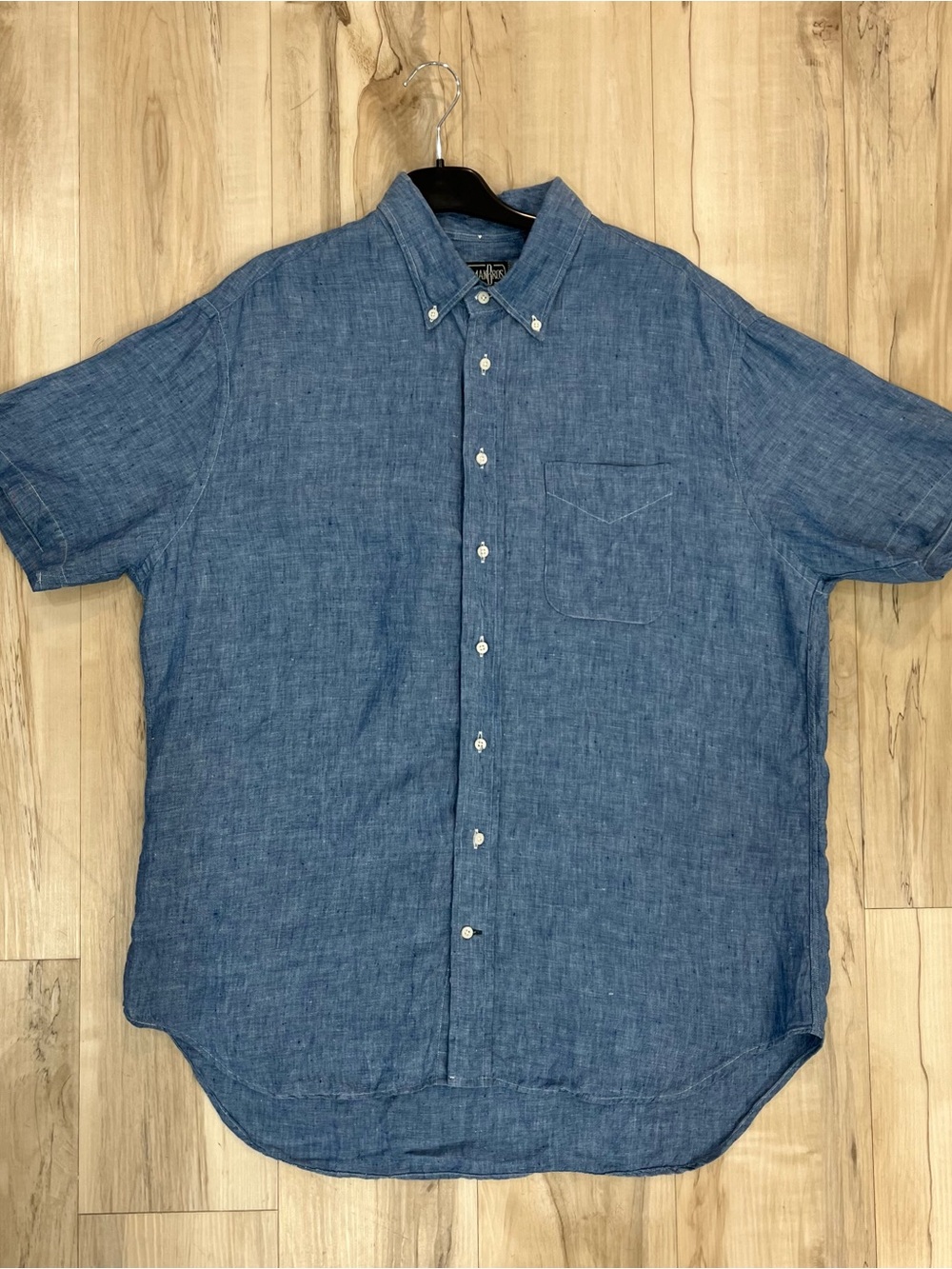 Gitman Brothers Blue Short-Sleeve Button-Down Linen Shirt
